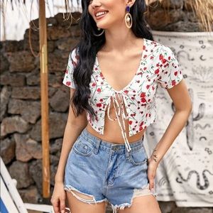 Floral Self Tie Crop Top size S